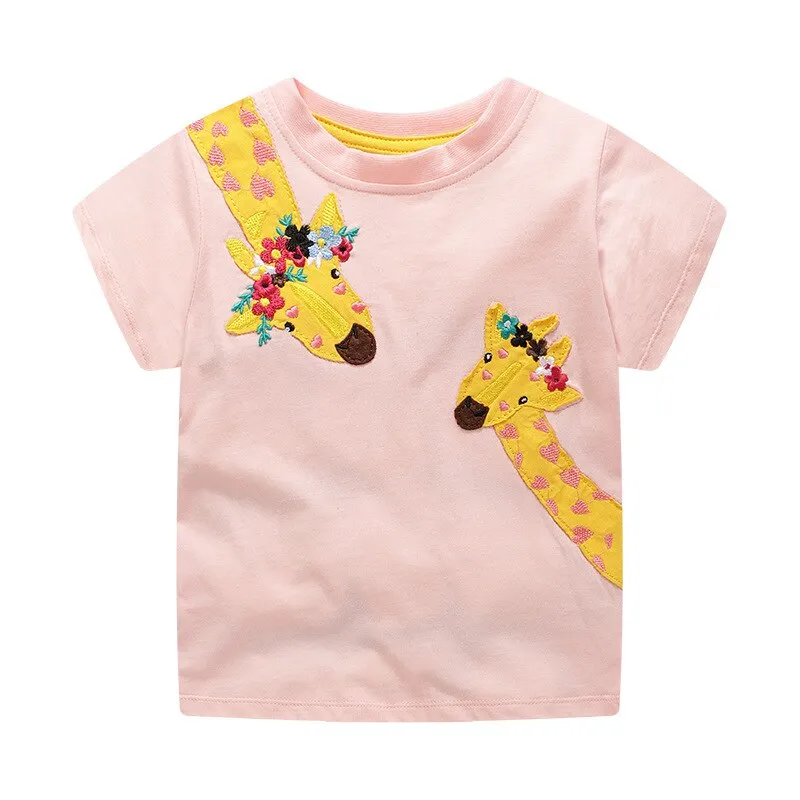 Cotton Cartoon Print Short-Sleeved T-Shirts for Kids - Pink, Red, Yellow, White