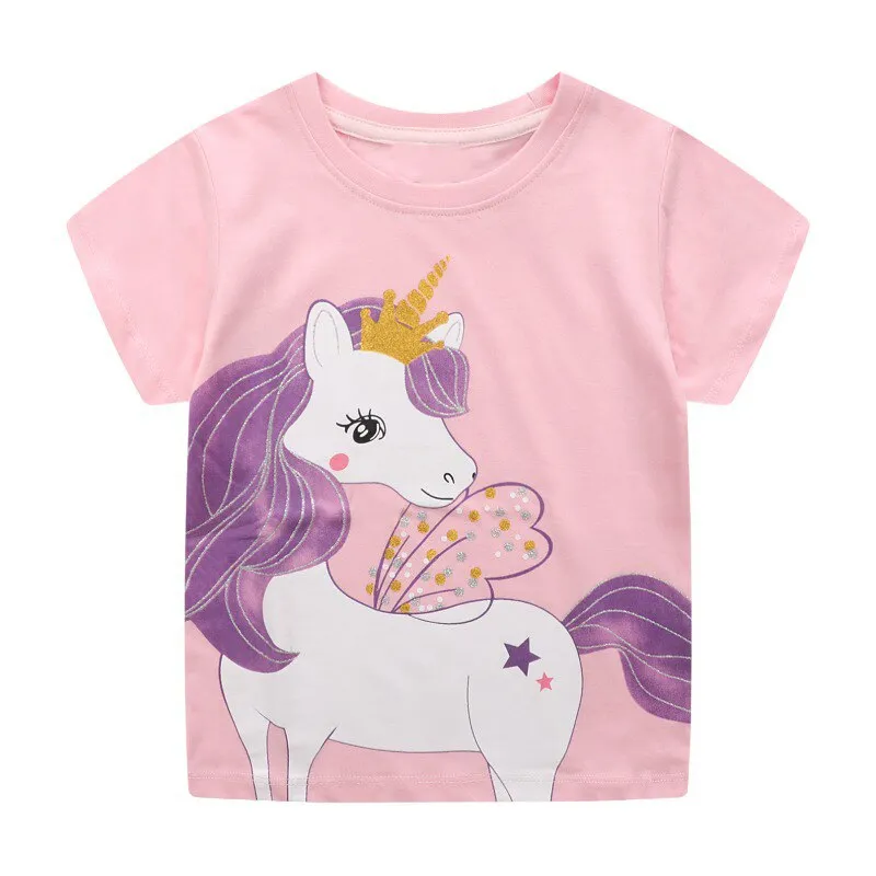 Cotton Cartoon Print Short-Sleeved T-Shirts for Kids - Pink, Red, Yellow, White