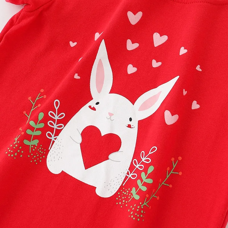Cotton Cartoon Print Short-Sleeved T-Shirts for Kids - Pink, Red, Yellow, White