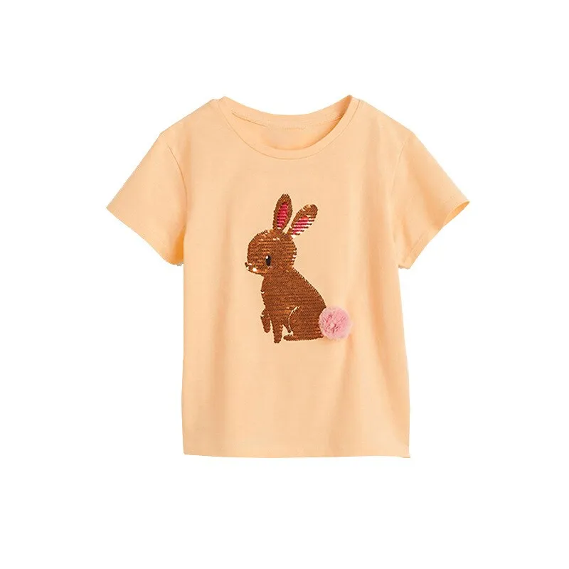 Cotton Cartoon Print Short-Sleeved T-Shirts for Kids - Pink, Red, Yellow, White