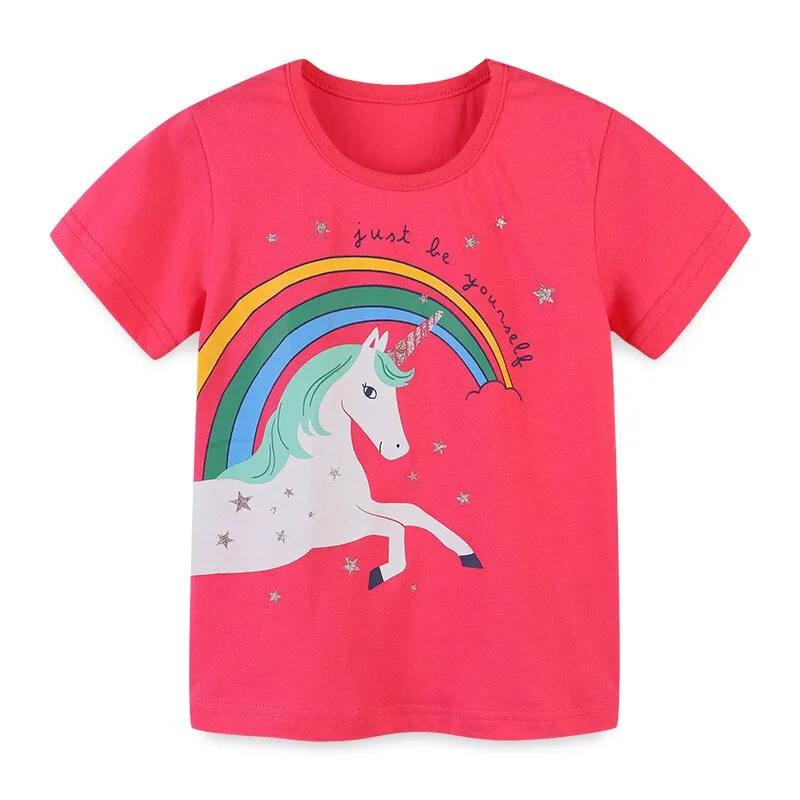 Cotton Cartoon Print Short-Sleeved T-Shirts for Kids - Pink, Red, Yellow, White