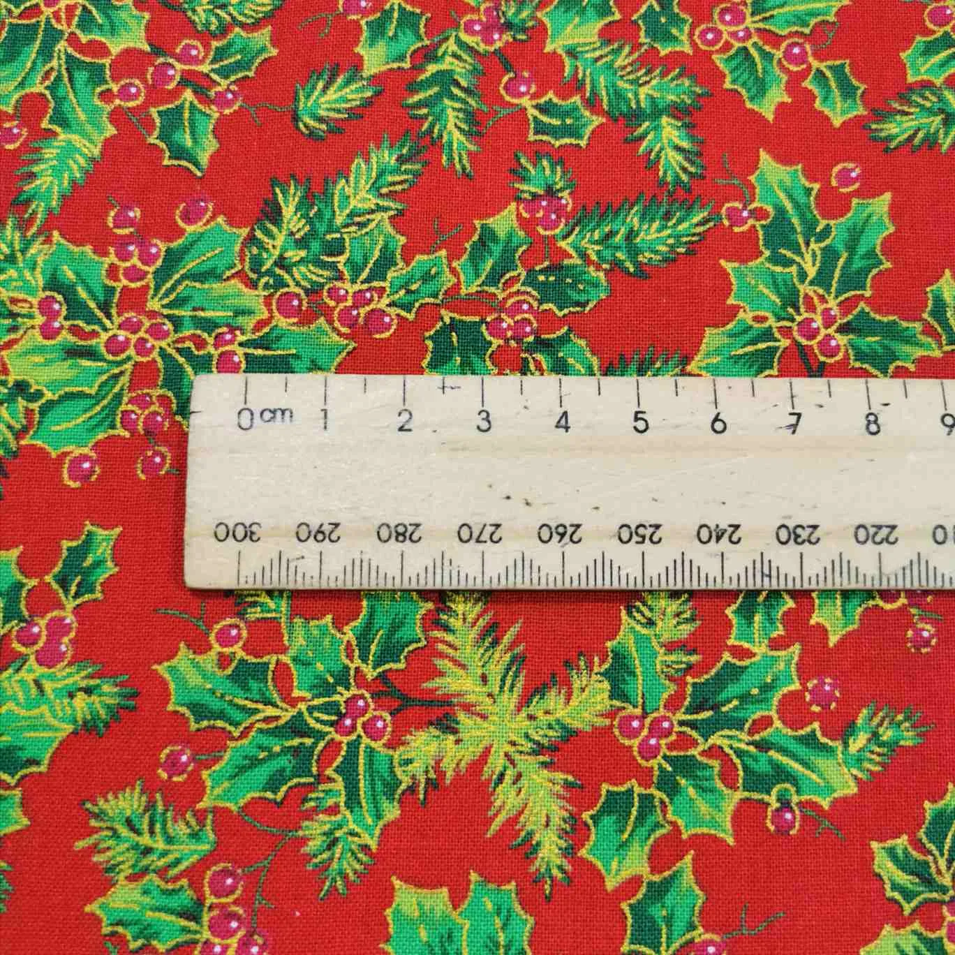 Cotton Poplin, Christmas Holly, Red