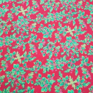 Cotton Poplin, Christmas Holly, Red
