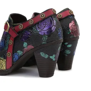 CrazycatZ Leather Pumps,Women  Vintage Block Heel Oxford Vintage Shoes Color Blocking Oxford Shoes 268B