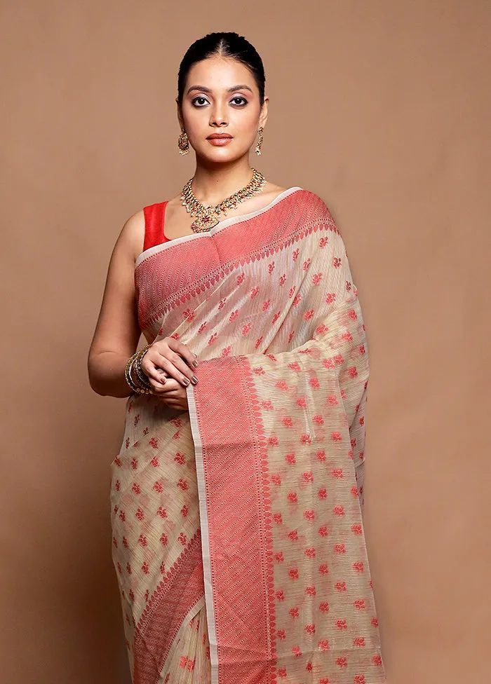 Cream Cotton Saree With Blouse Piece