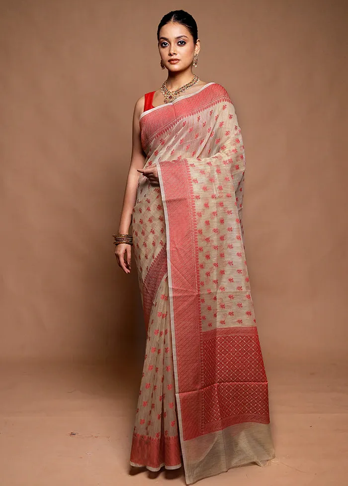 Cream Cotton Saree With Blouse Piece