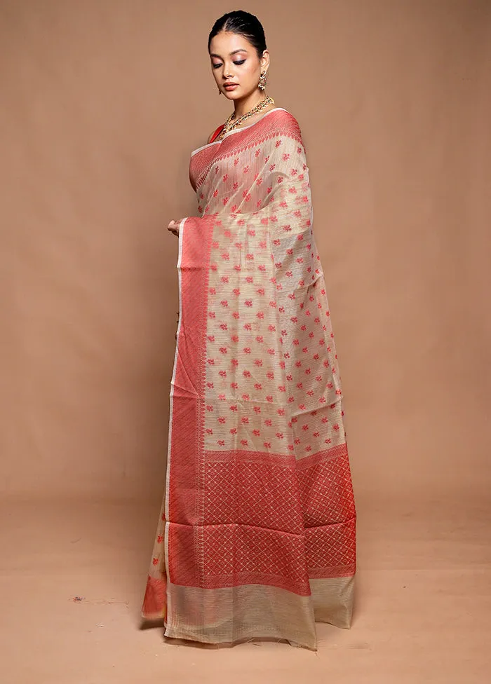 Cream Cotton Saree With Blouse Piece