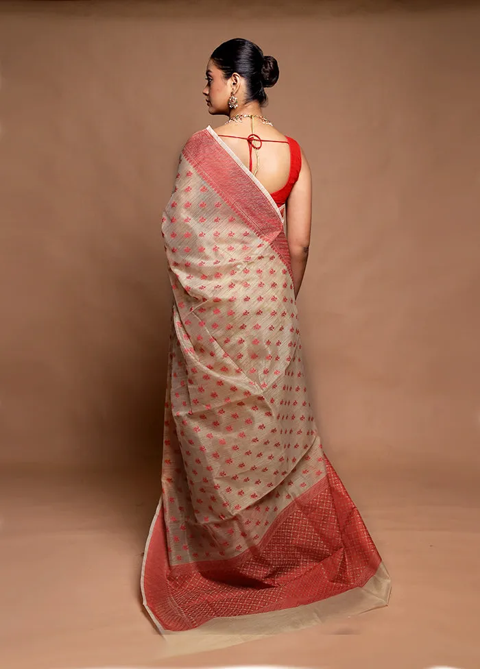 Cream Cotton Saree With Blouse Piece