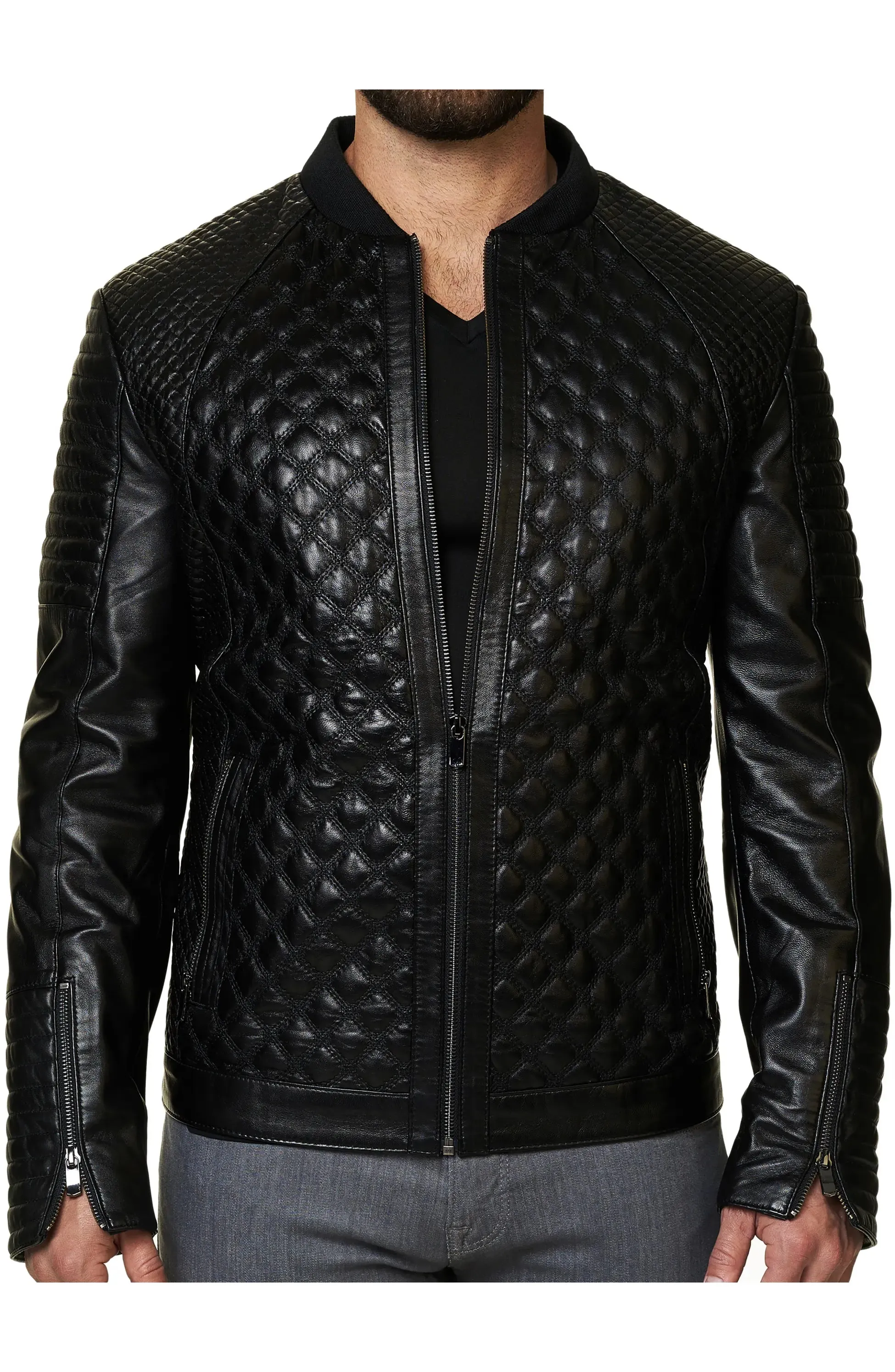 Croc Embossed Black Leather Jackets Mens - Leather Jackets