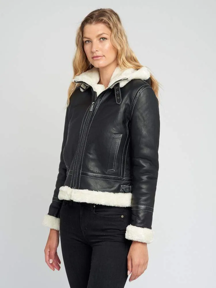Delia Detachable Fur Hood Leather Jacket