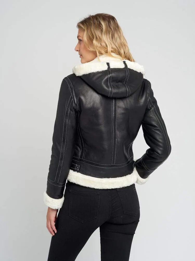 Delia Detachable Fur Hood Leather Jacket
