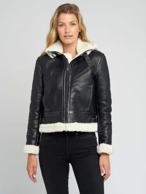 Delia Detachable Fur Hood Leather Jacket