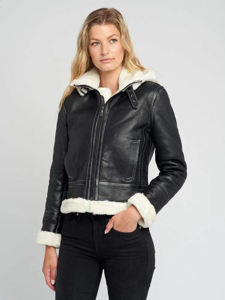 Delia Detachable Fur Hood Leather Jacket