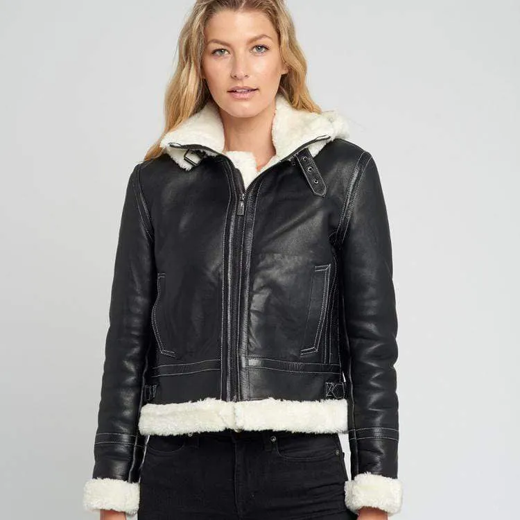 Delia Detachable Fur Hood Leather Jacket