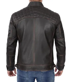 Diamond Men's Distressed Brown Vintage Motorcycle Jacket