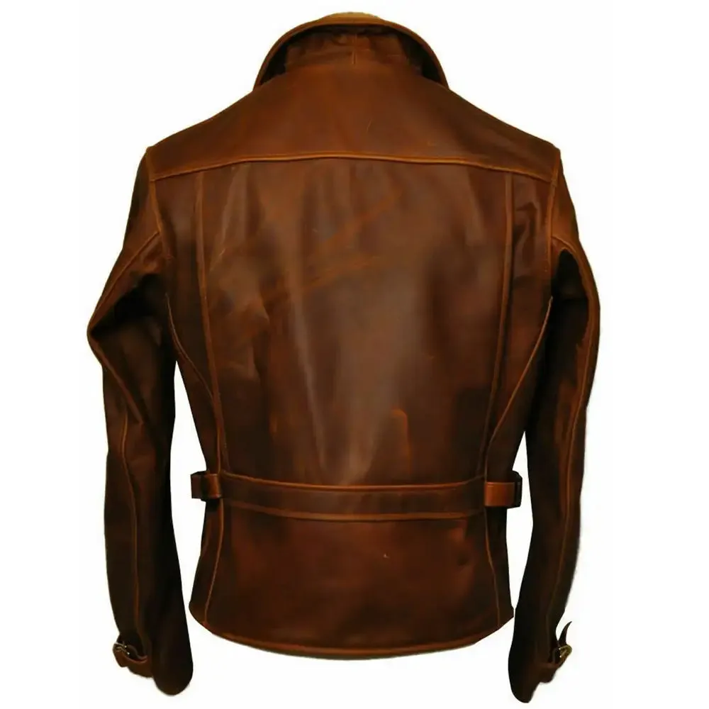Distressed Brown Biker Real Leather Jacket Mens