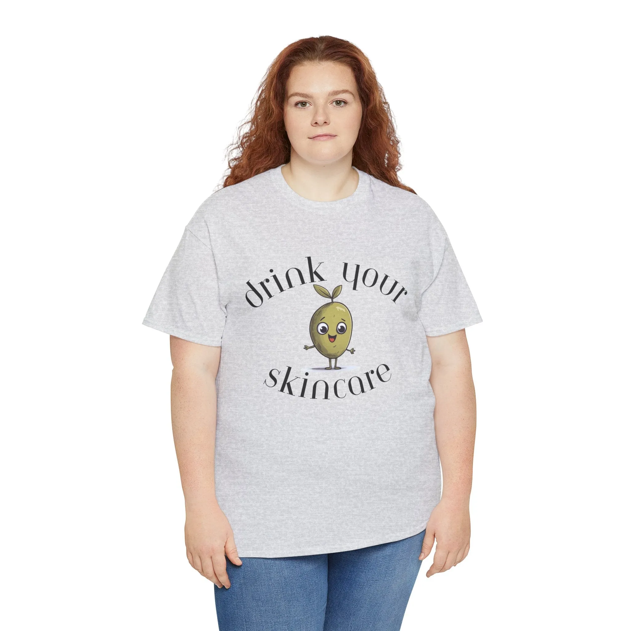 Drink your skincare / olive trees / olive cartoon / Unisex Heavy Cotton Tee