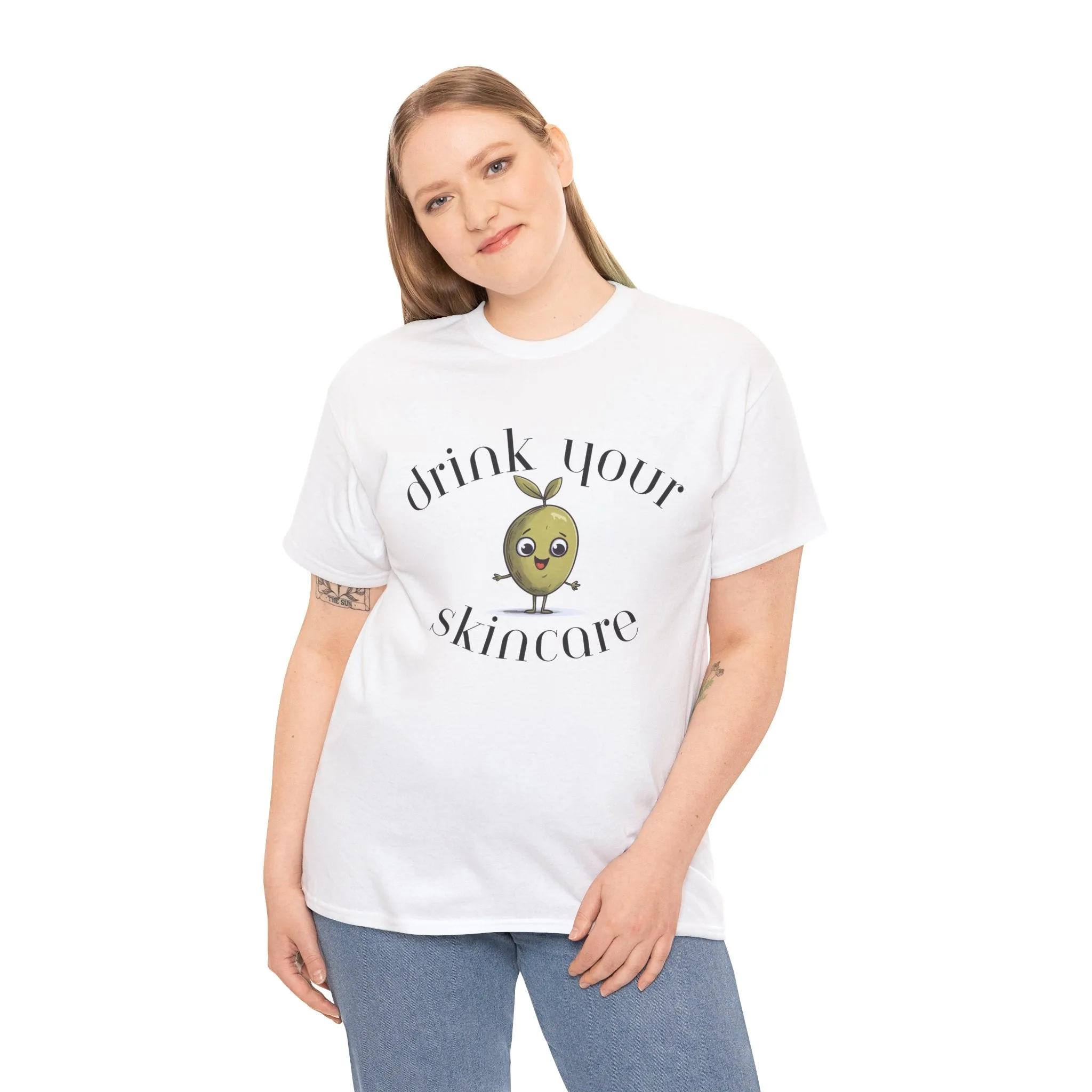 Drink your skincare / olive trees / olive cartoon / Unisex Heavy Cotton Tee