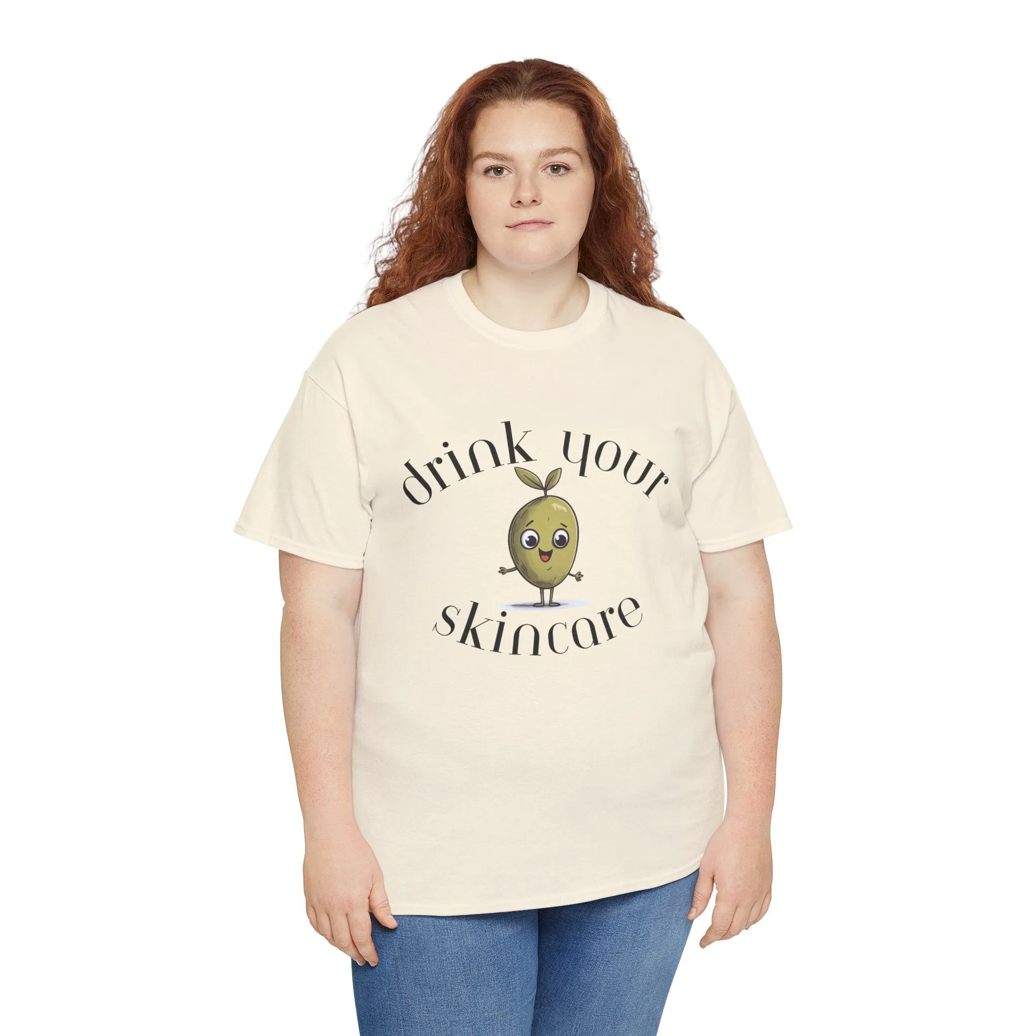 Drink your skincare / olive trees / olive cartoon / Unisex Heavy Cotton Tee