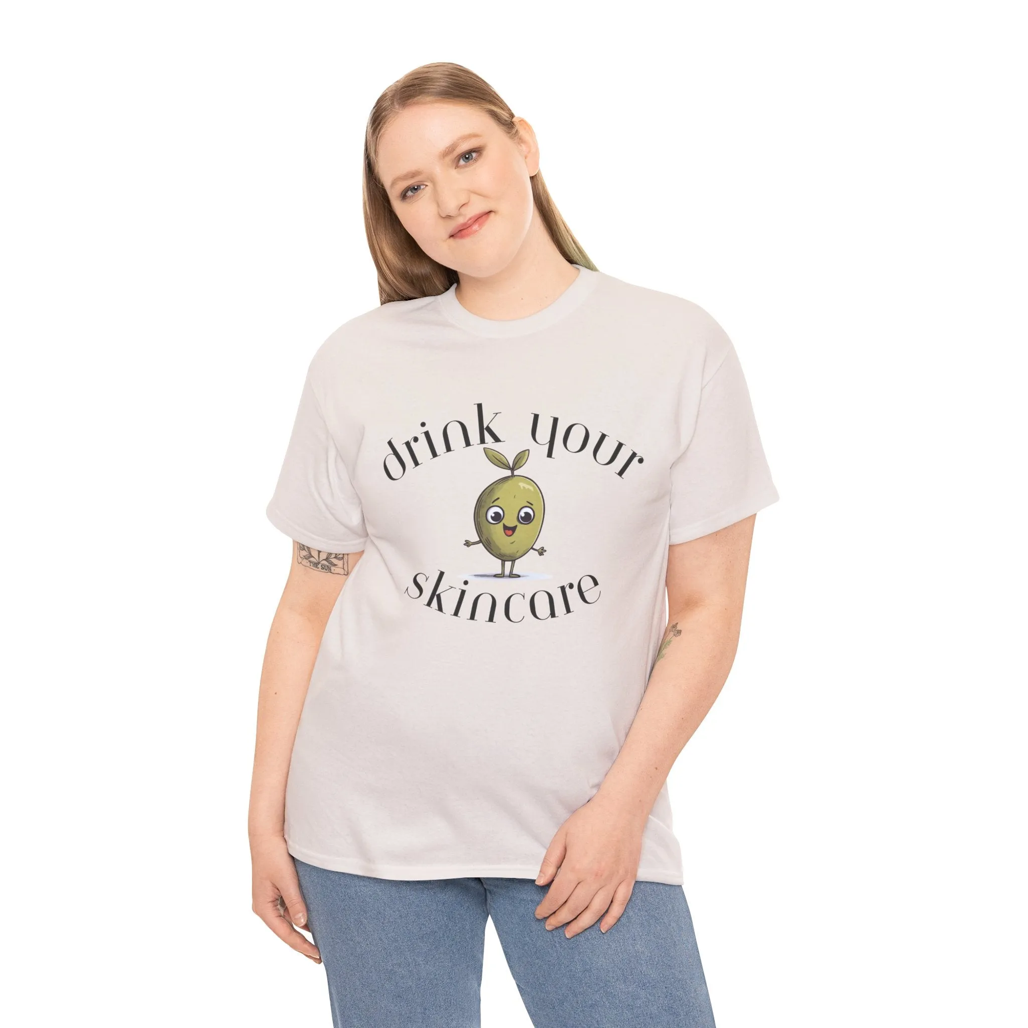 Drink your skincare / olive trees / olive cartoon / Unisex Heavy Cotton Tee