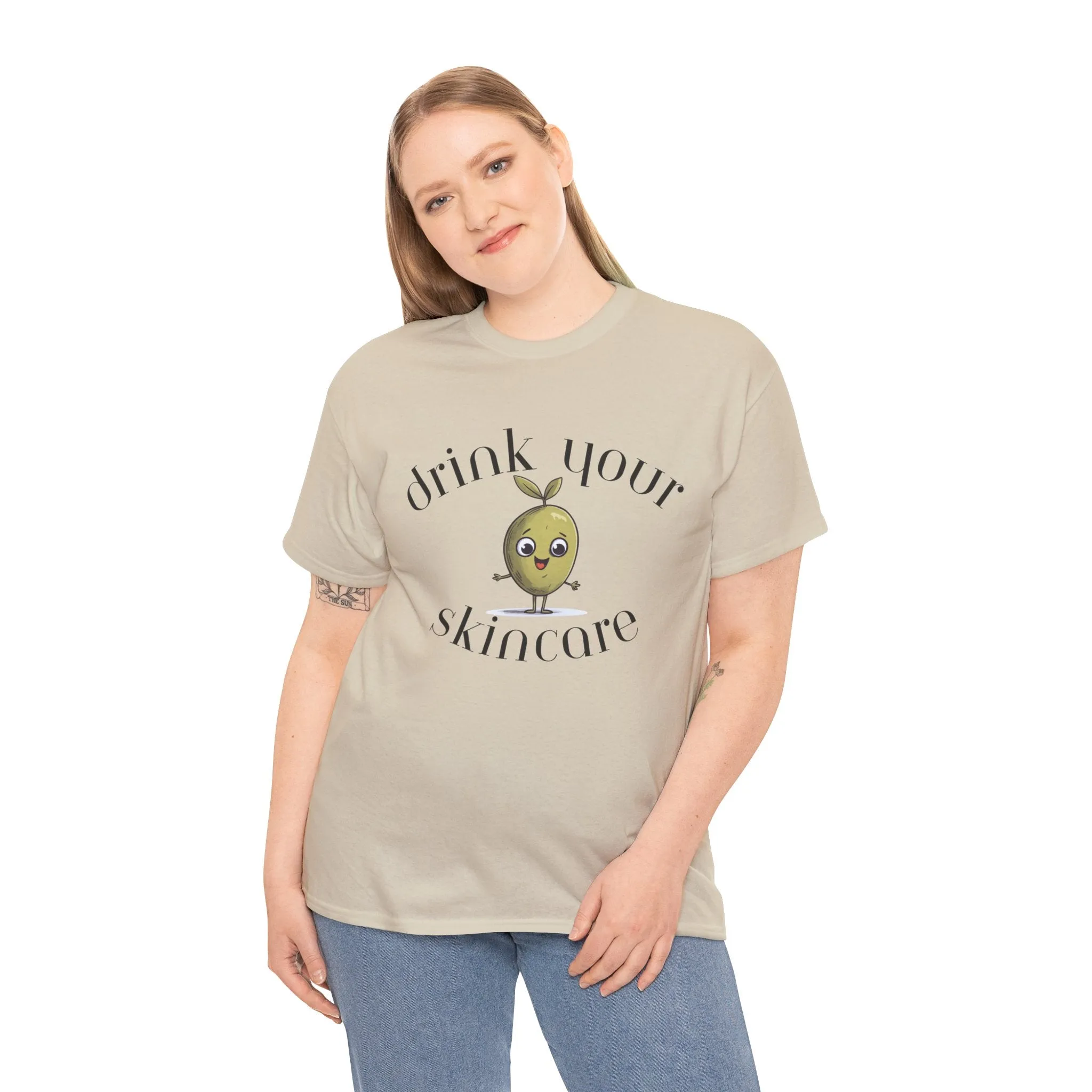 Drink your skincare / olive trees / olive cartoon / Unisex Heavy Cotton Tee