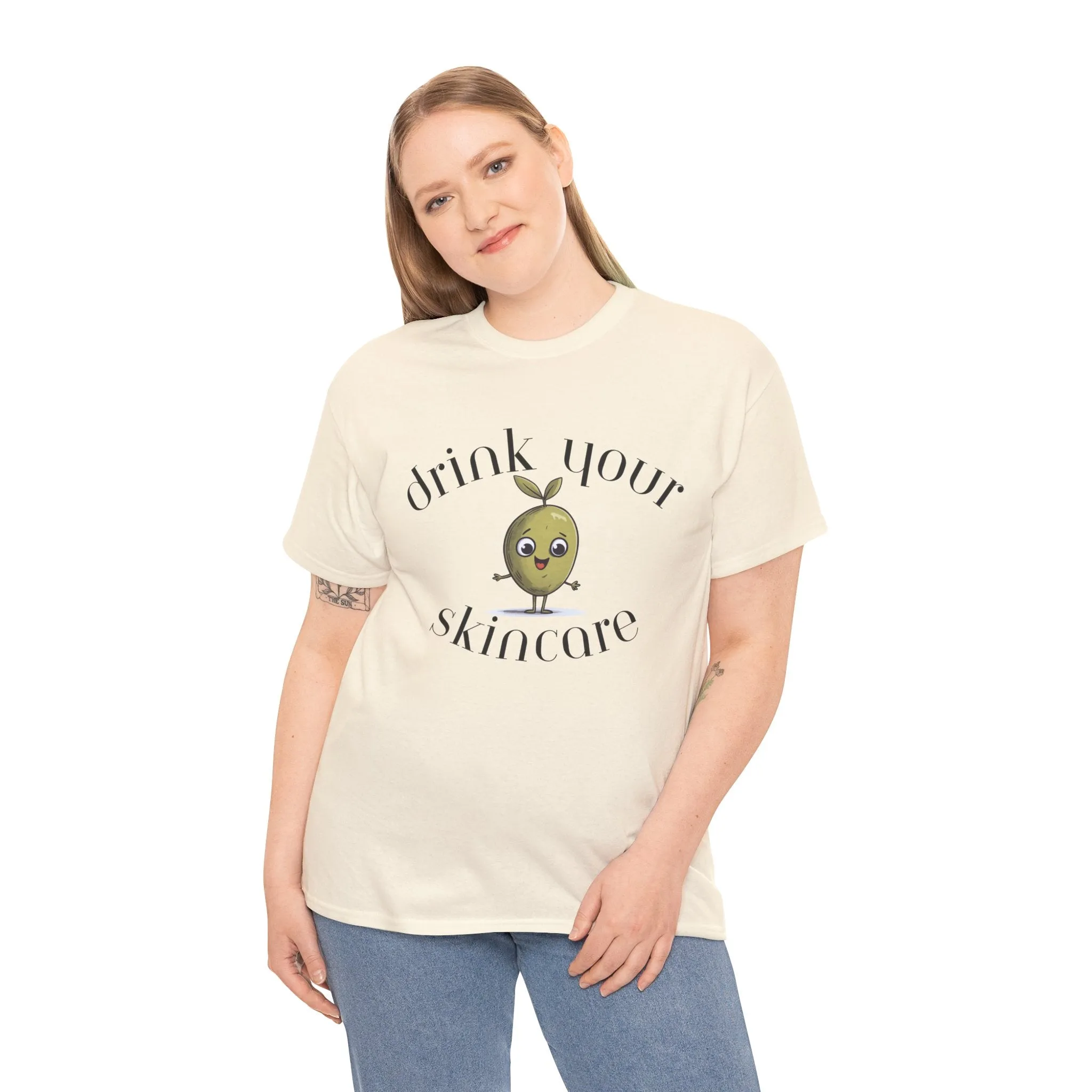 Drink your skincare / olive trees / olive cartoon / Unisex Heavy Cotton Tee