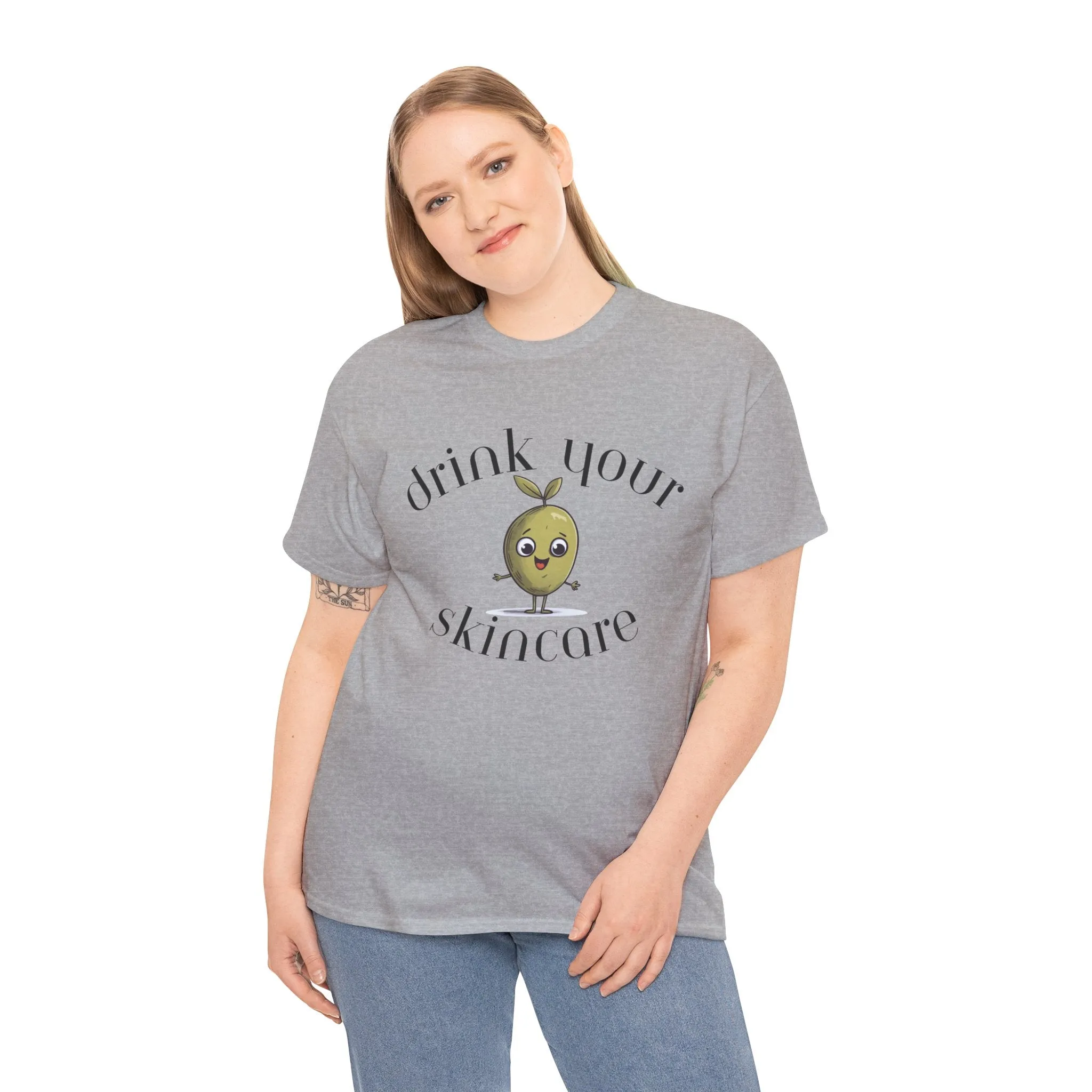 Drink your skincare / olive trees / olive cartoon / Unisex Heavy Cotton Tee