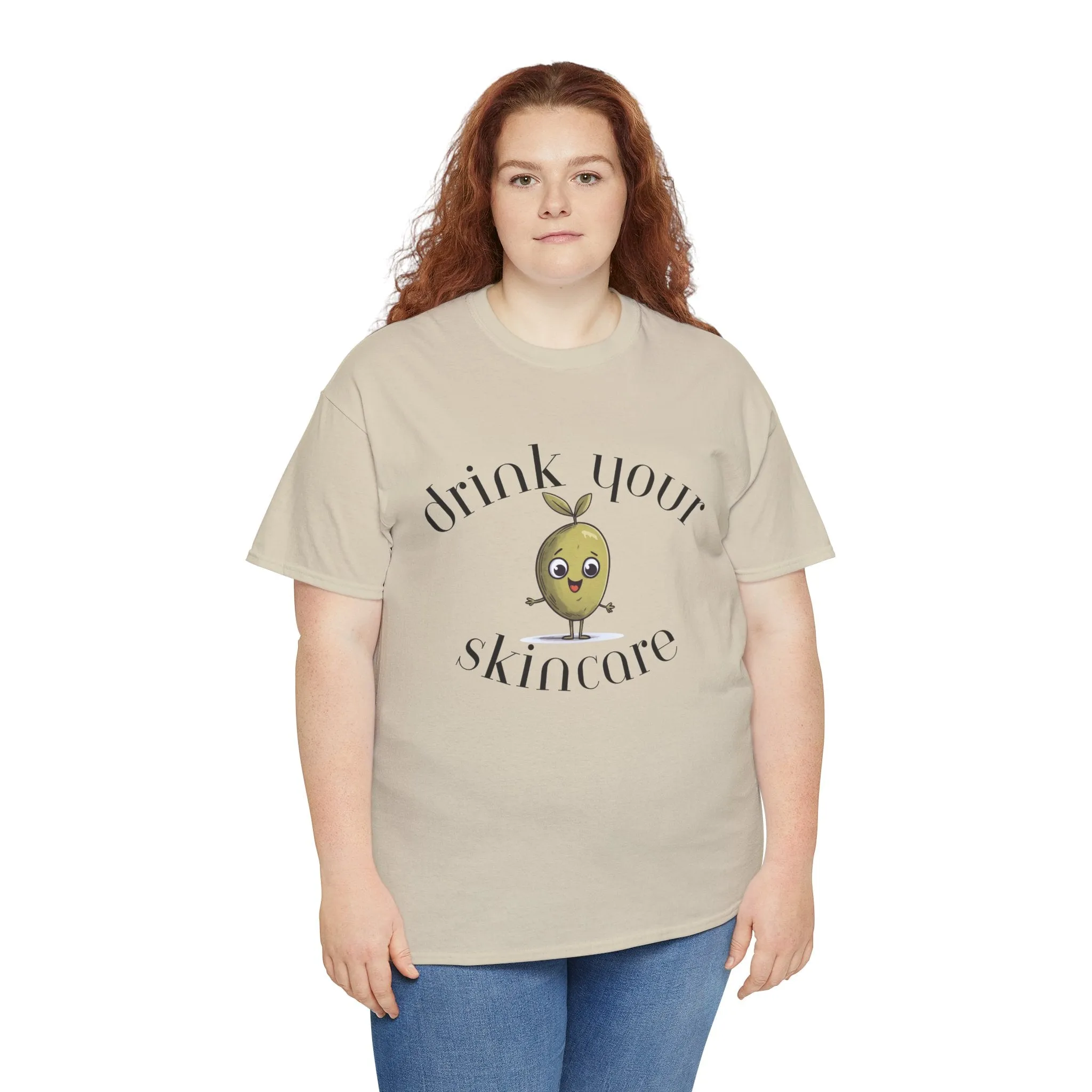 Drink your skincare / olive trees / olive cartoon / Unisex Heavy Cotton Tee