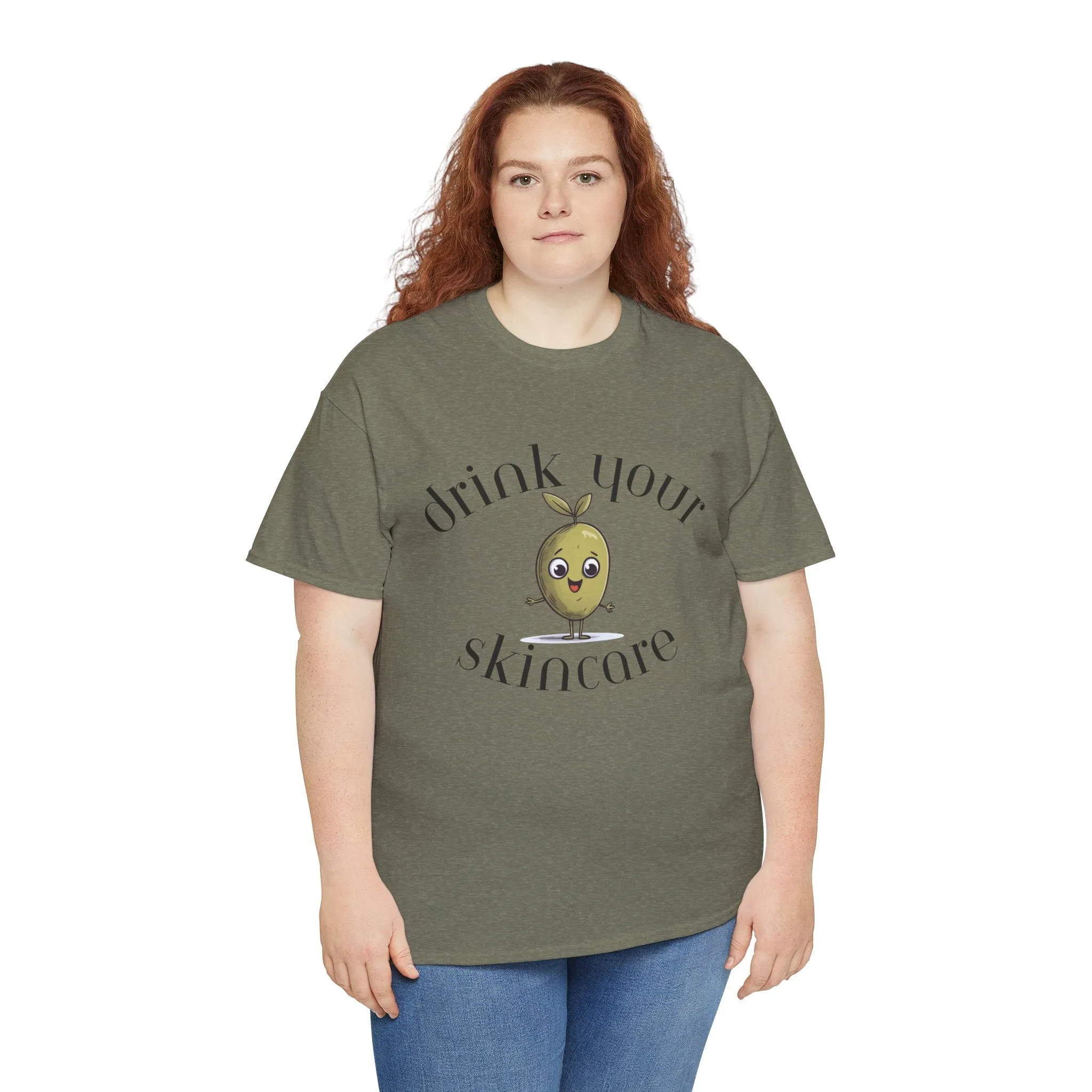 Drink your skincare / olive trees / olive cartoon / Unisex Heavy Cotton Tee