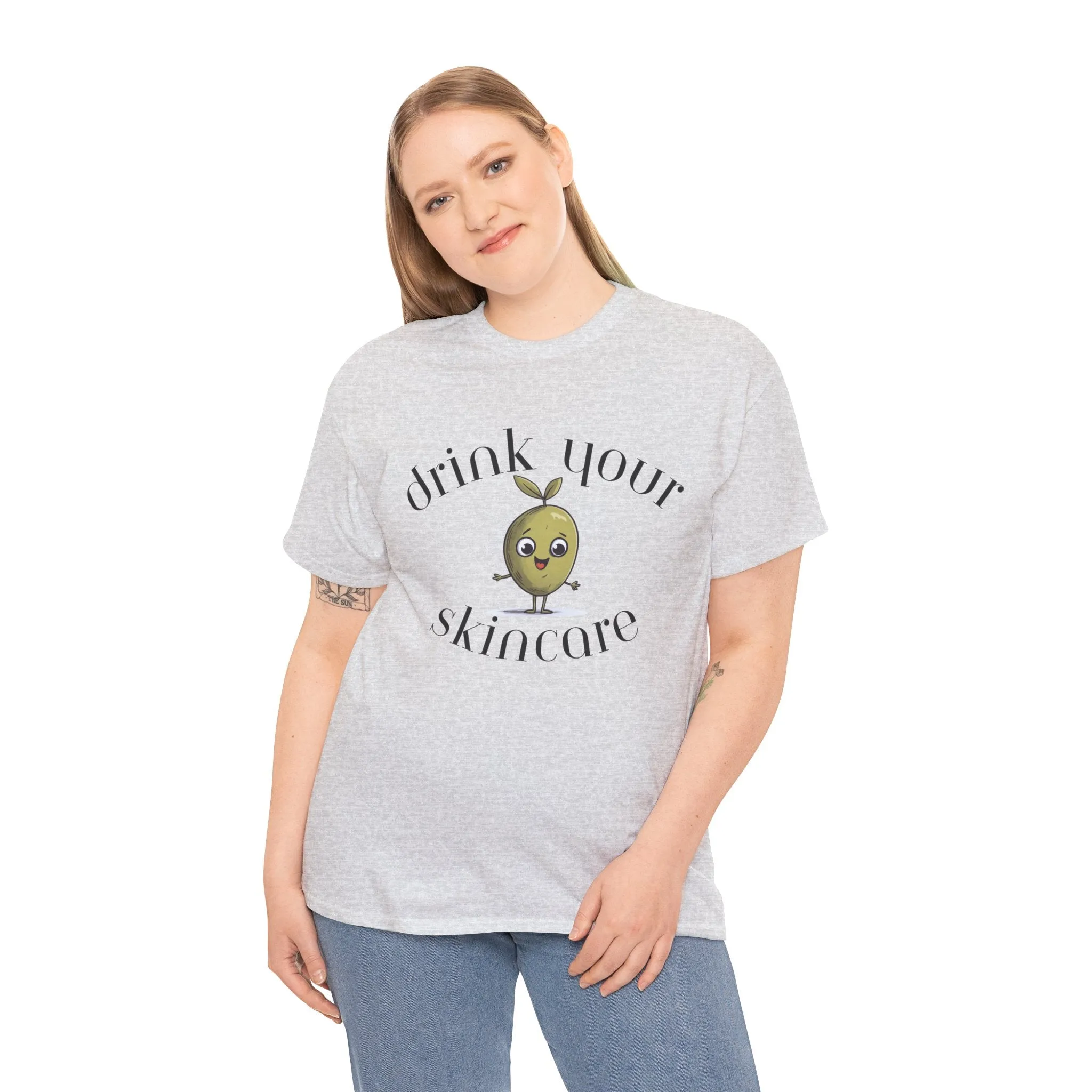 Drink your skincare / olive trees / olive cartoon / Unisex Heavy Cotton Tee