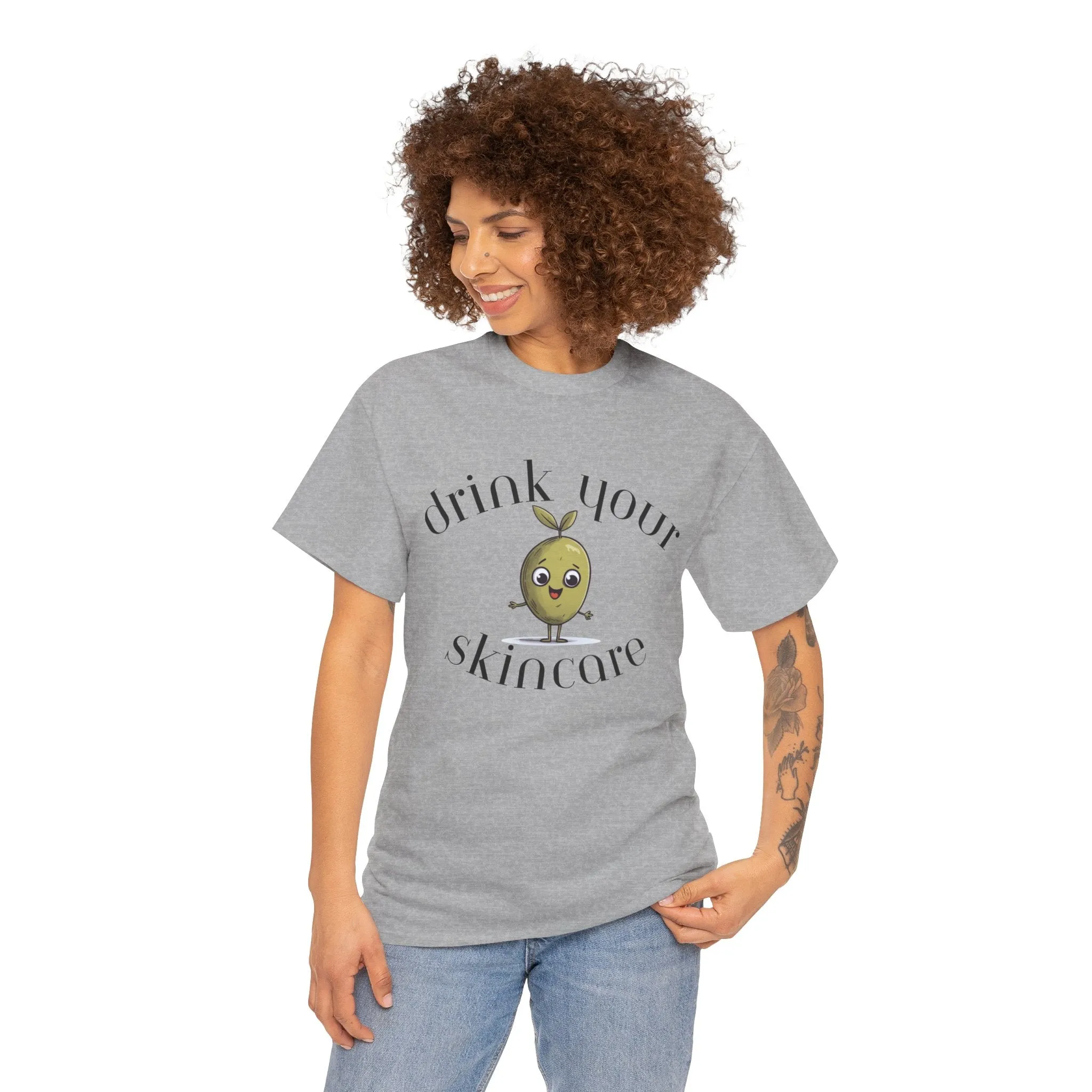 Drink your skincare / olive trees / olive cartoon / Unisex Heavy Cotton Tee