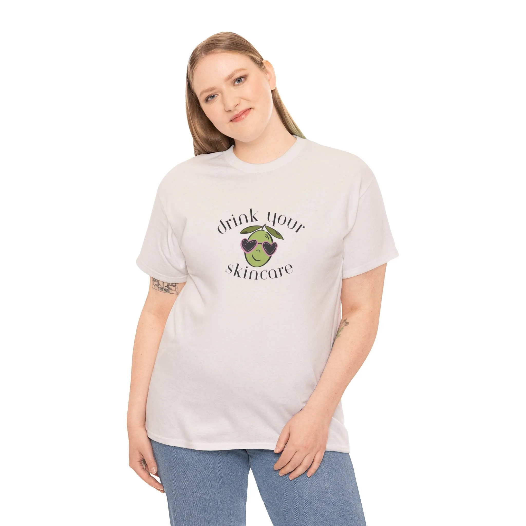 Drink your skincare / olive trees / olive sunglasses cartoon / Unisex Heavy Cotton Tee