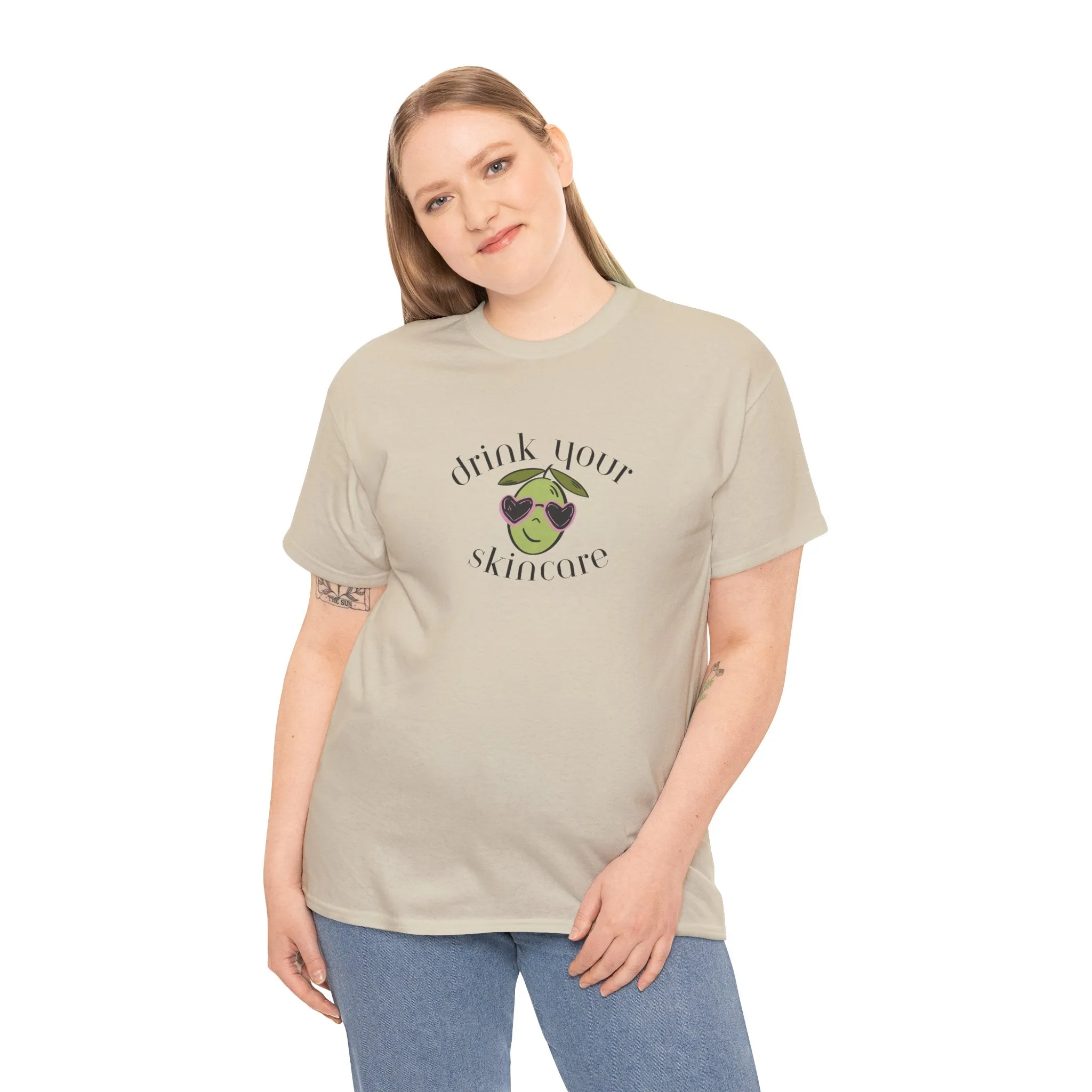 Drink your skincare / olive trees / olive sunglasses cartoon / Unisex Heavy Cotton Tee