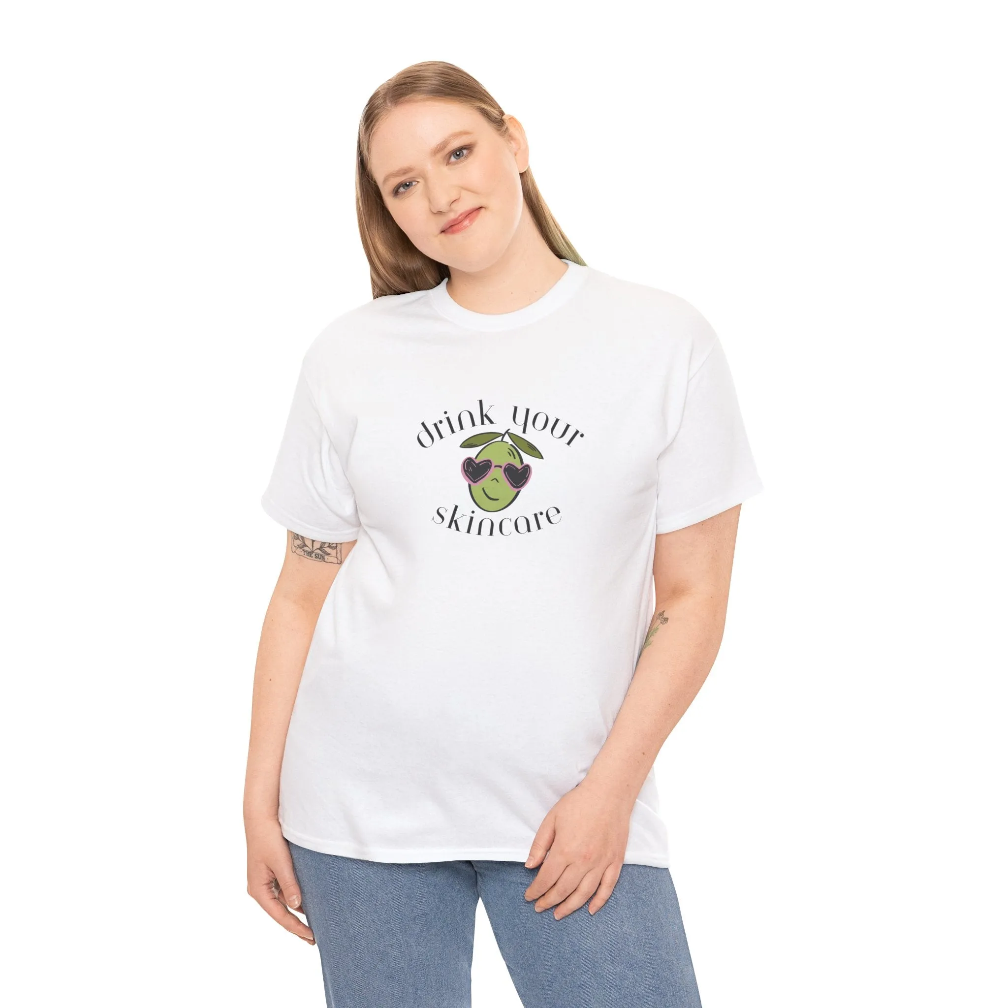 Drink your skincare / olive trees / olive sunglasses cartoon / Unisex Heavy Cotton Tee