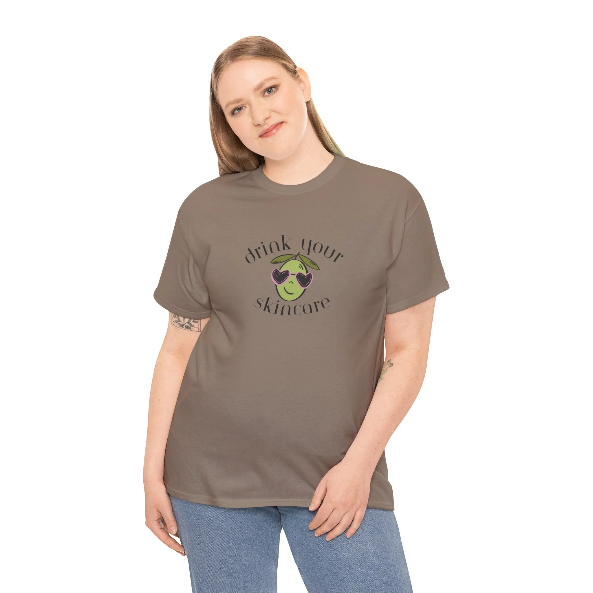 Drink your skincare / olive trees / olive sunglasses cartoon / Unisex Heavy Cotton Tee