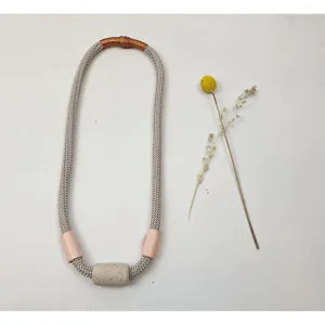 Elk lavendar woven fabric chunky necklace with pink leather detail