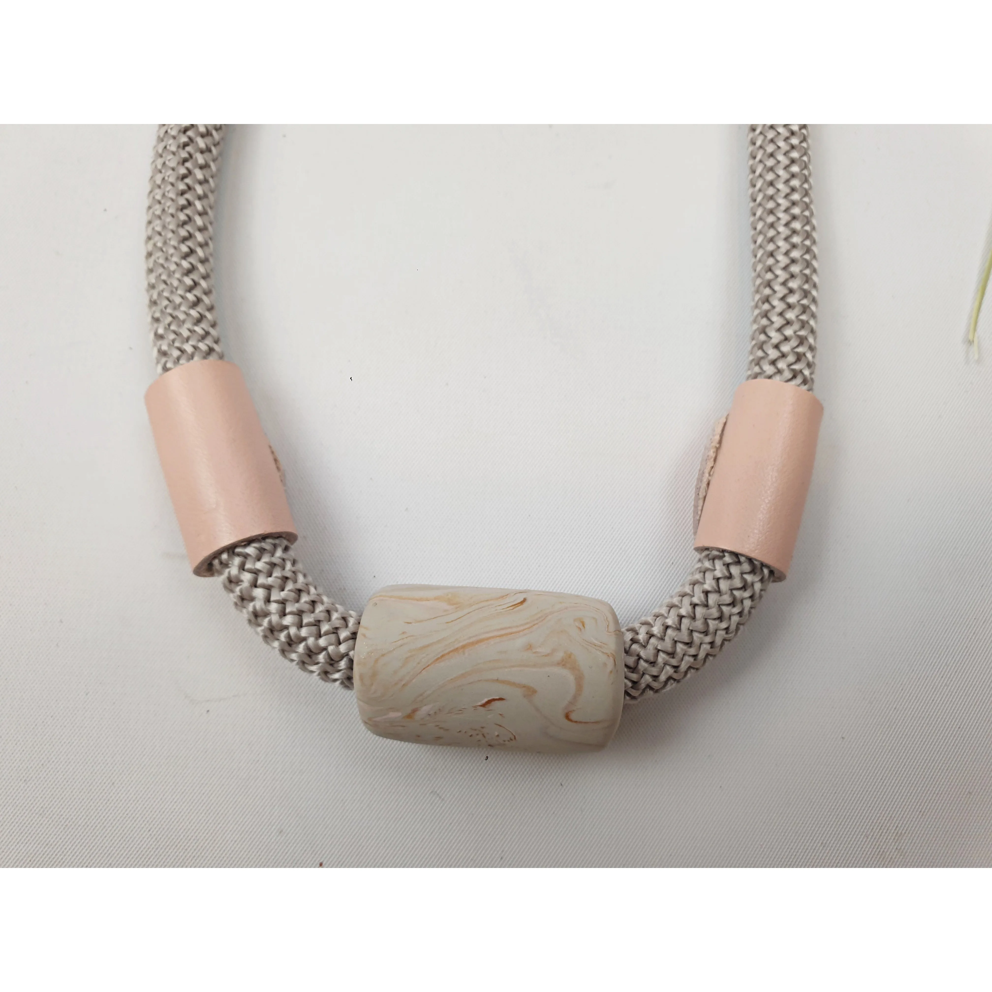 Elk lavendar woven fabric chunky necklace with pink leather detail