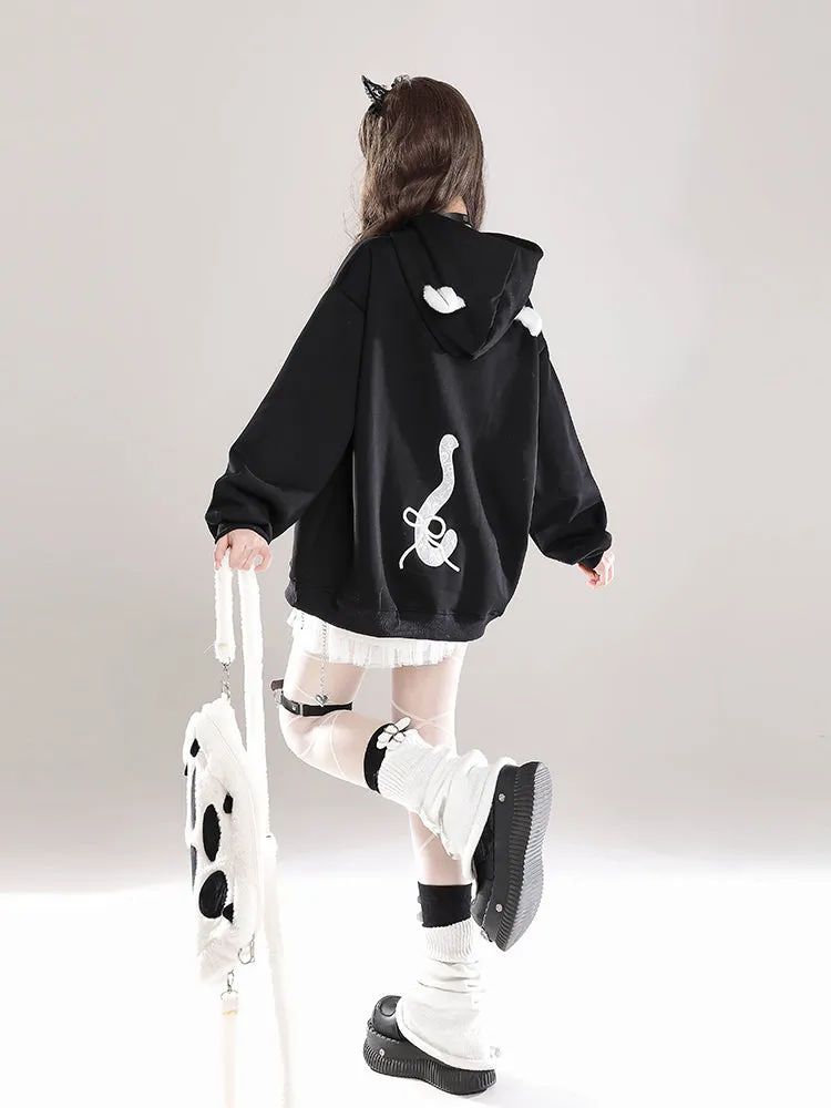 Embroidery Cat Ears Hooded Sweatshirt