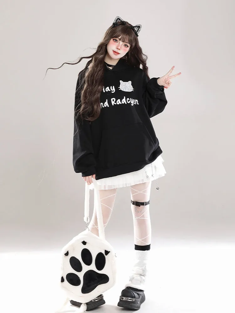 Embroidery Cat Ears Hooded Sweatshirt