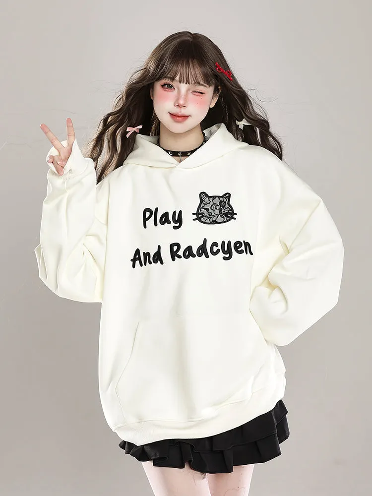 Embroidery Cat Ears Hooded Sweatshirt