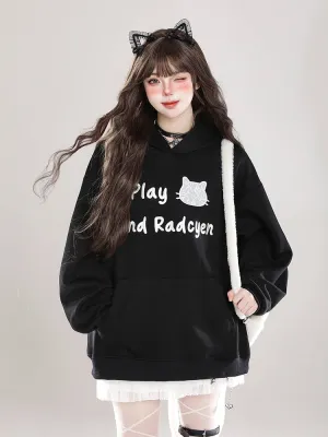 Embroidery Cat Ears Hooded Sweatshirt