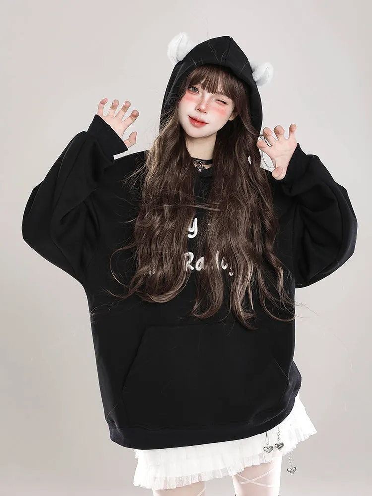 Embroidery Cat Ears Hooded Sweatshirt
