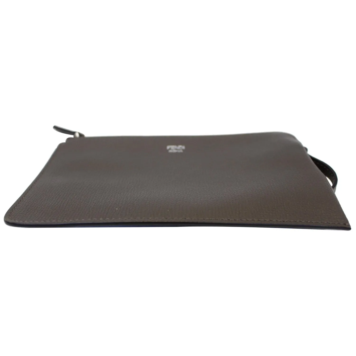 FENDI Leather Wristlet Pouch Charcoal