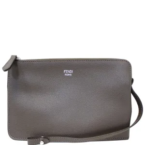 FENDI Leather Wristlet Pouch Charcoal