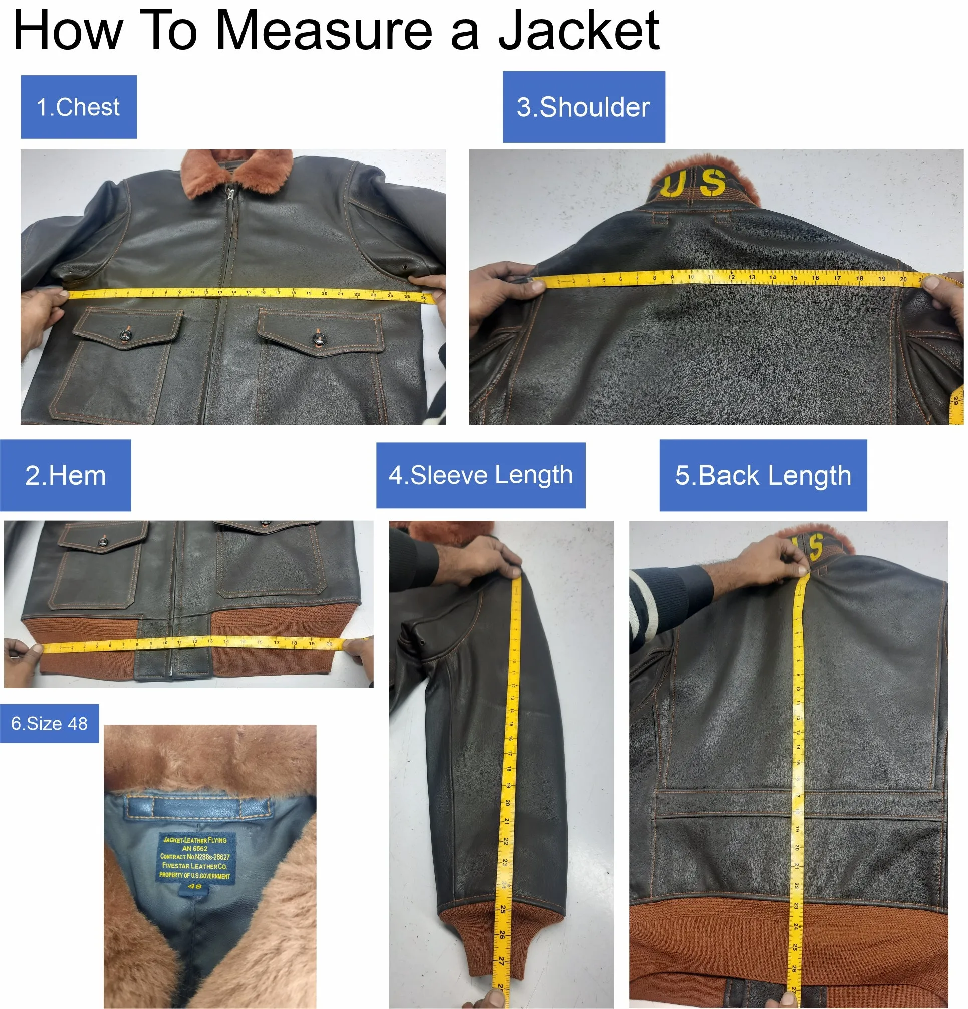 FiveStar Leather Repro Men’s Flight Aviator WW2 AN-6552 Leather Jacket