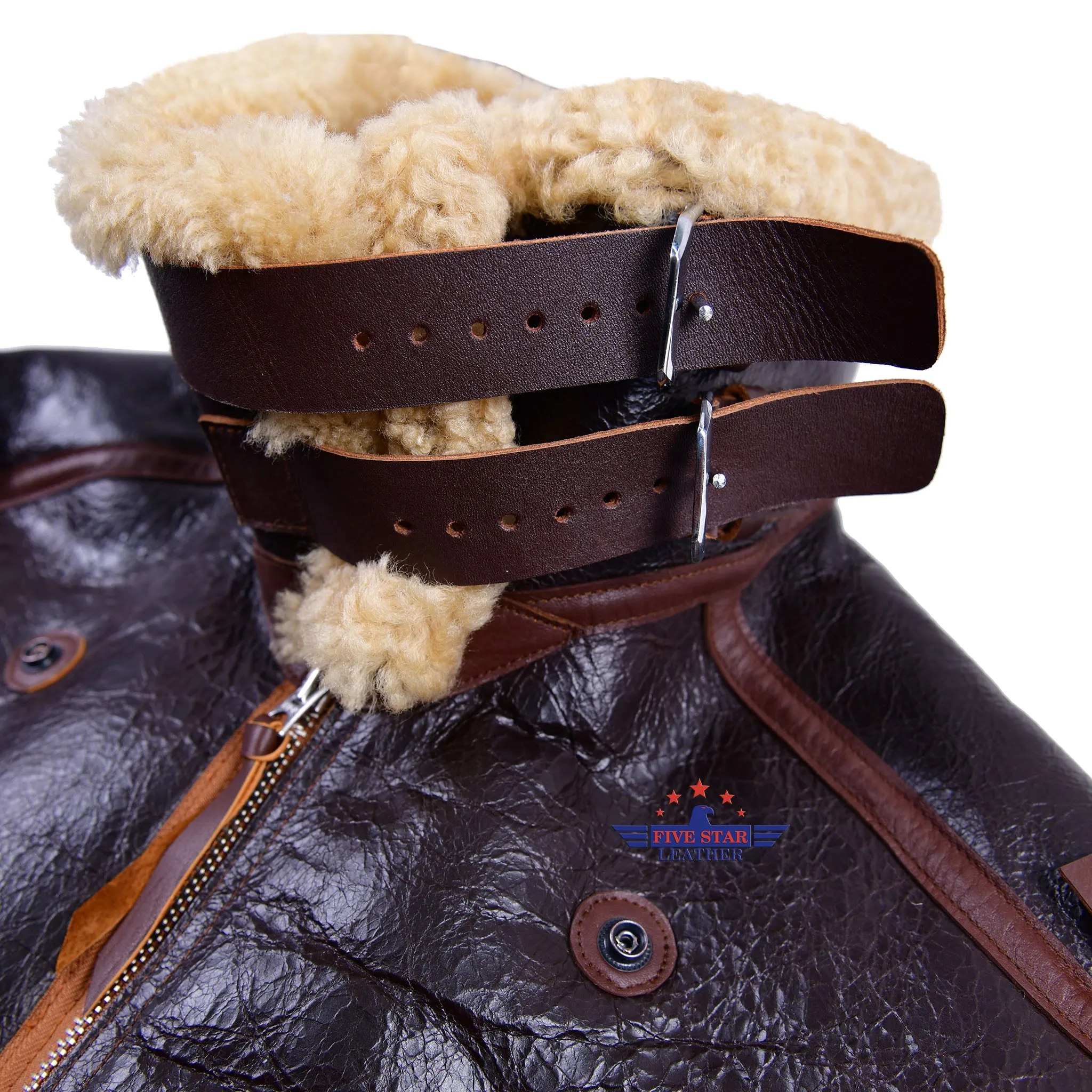 FiveStar leather Repro USAAF Type B-3 Bomber Aviator Pilot Seal Brown Sheep Leather Flight Jacket