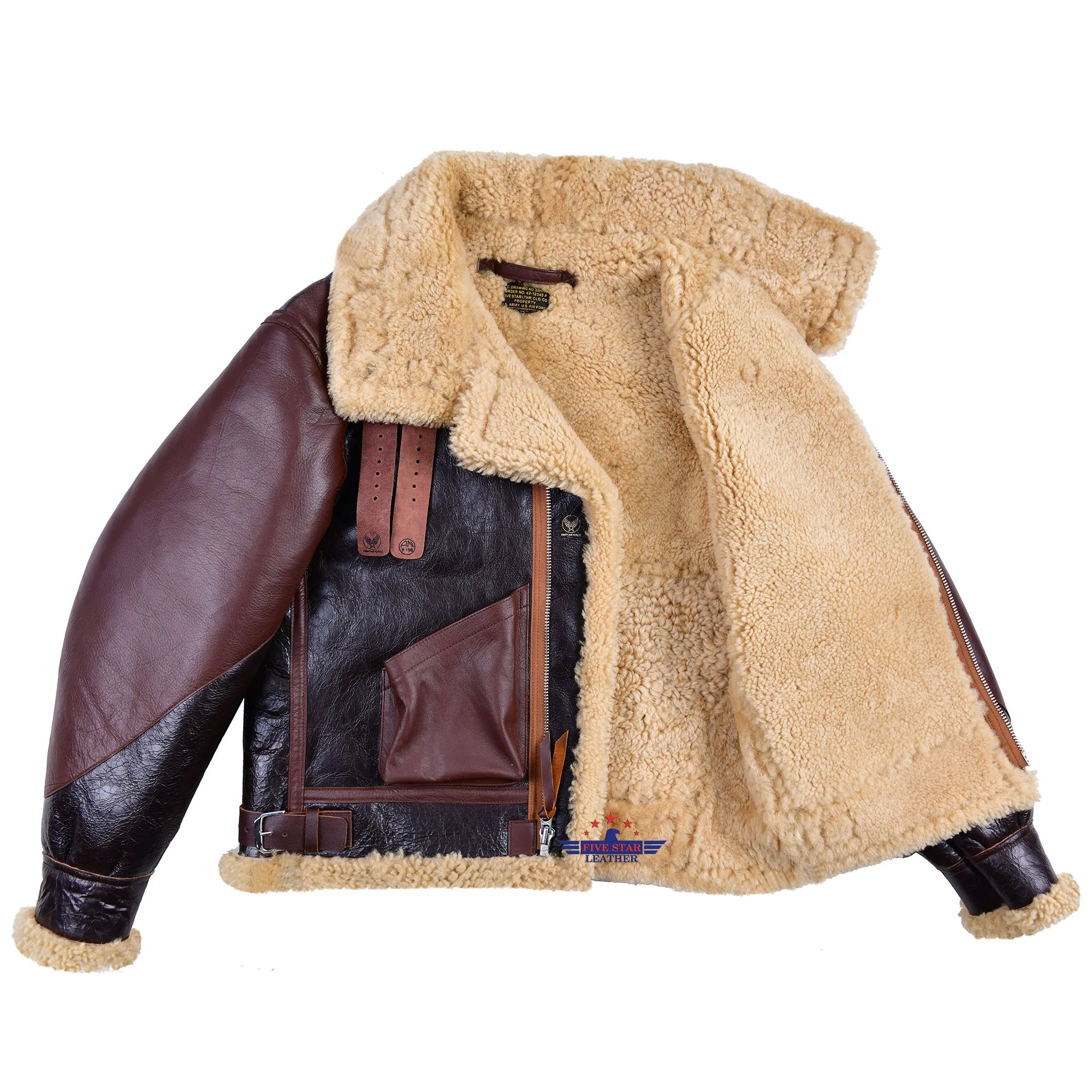 FiveStar leather Repro USAAF Type B-3 Bomber Aviator Pilot Seal Brown Sheep Leather Flight Jacket