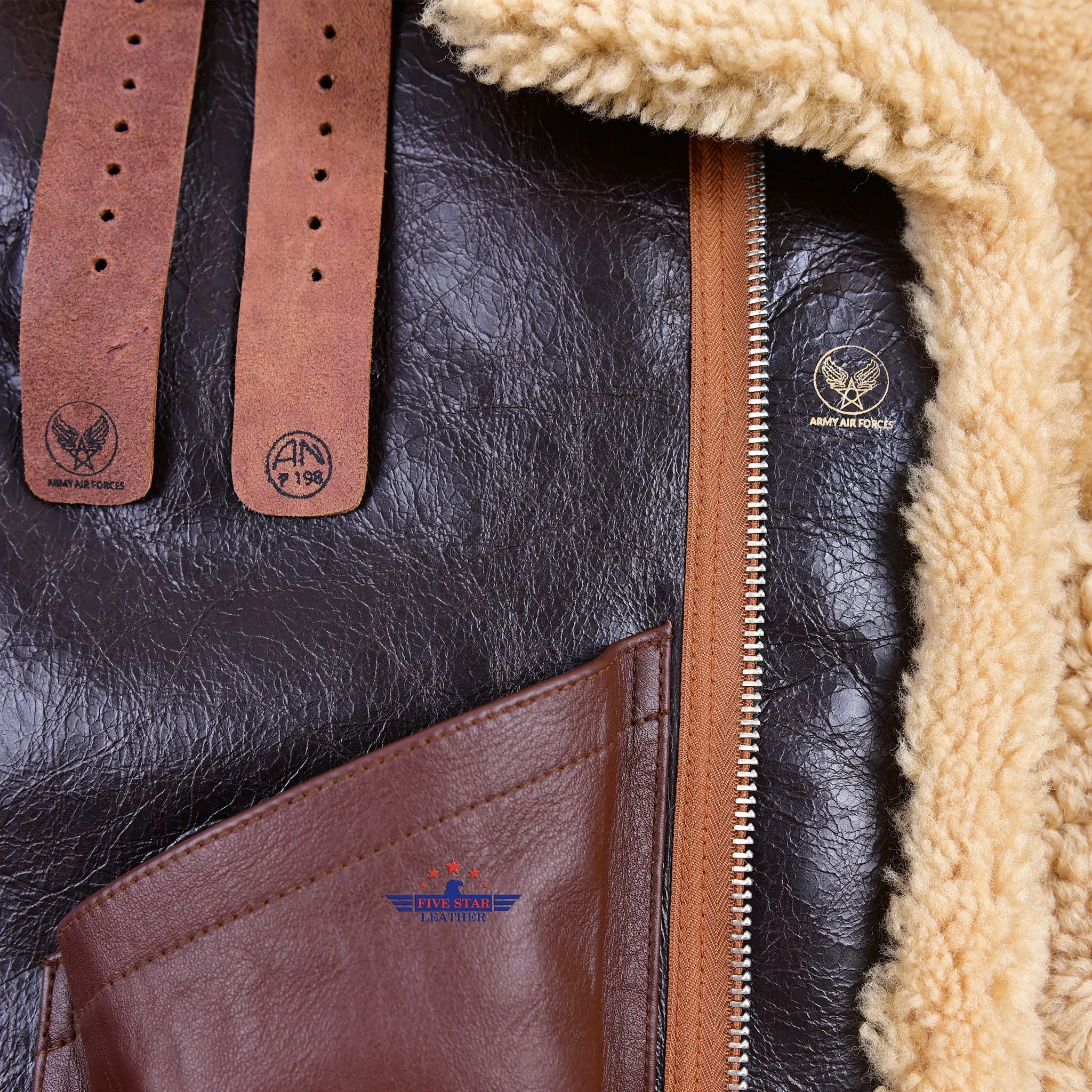 FiveStar leather Repro USAAF Type B-3 Bomber Aviator Pilot Seal Brown Sheep Leather Flight Jacket