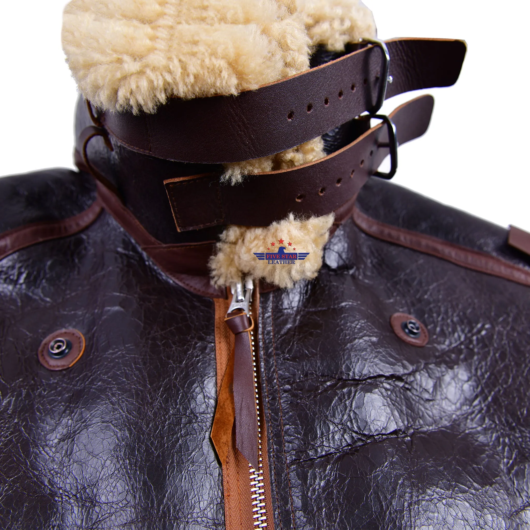 FiveStar leather Repro USAAF Type B-3 Bomber Aviator Pilot Seal Brown Sheep Leather Flight Jacket