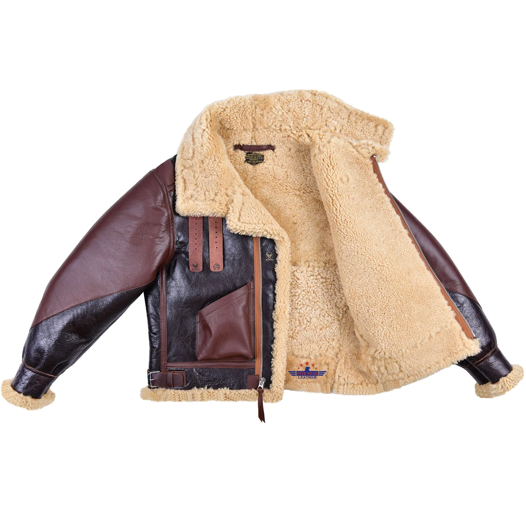 FiveStar leather Repro USAAF Type B-3 Bomber Aviator Pilot Seal Brown Sheep Leather Flight Jacket